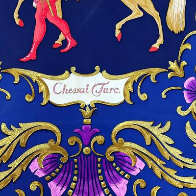 186 Authentic HERMÃˆS Carre 90 Silk Scarf Cheval Turc by Christiane Vauzelles 1969