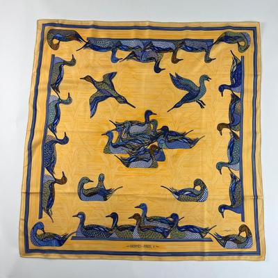 191 Authentic HERMÃˆS Carre 90 Silk Scarf La Mare Aux Canards by Daphne Duchesne 1981