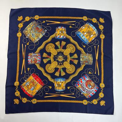 192 Authentic HERMÃˆS Carre 90 Silk Scarf Les Tambours by Joachim Metz 1997