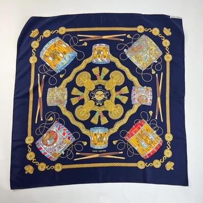 192 Authentic HERMÃˆS Carre 90 Silk Scarf Les Tambours by Joachim Metz 1997