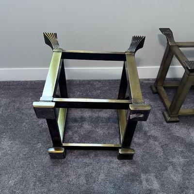 Commercial Beveled Edge Heavy Glass and Brass End Tables PAIR 