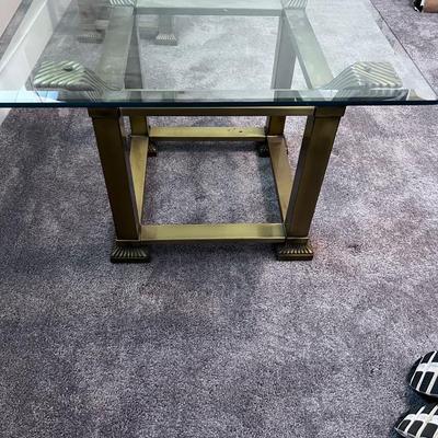 Commercial Beveled Edge Heavy Glass and Brass End Tables PAIR 