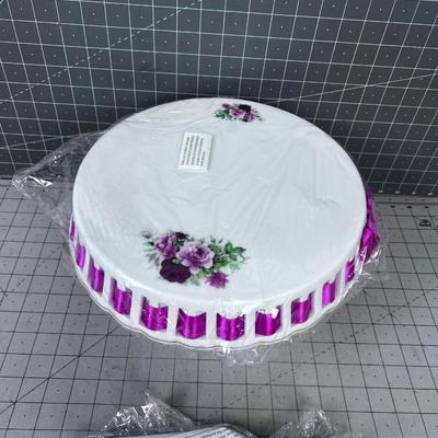 Pink Cake Plate and Server, Ceramic 