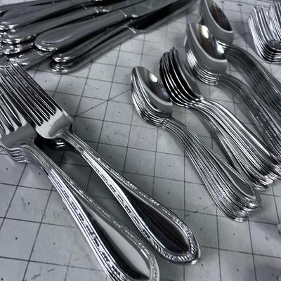 REED & BARTON Domain Stainless Steel Service for 12 + Butter & Sugar