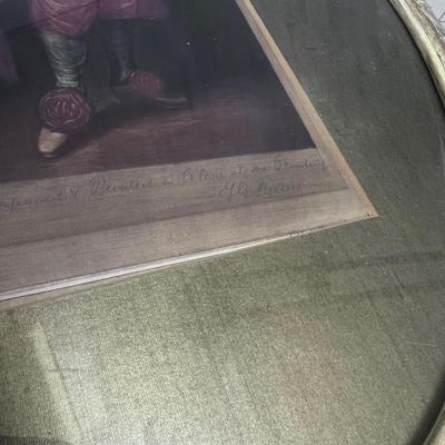 Antique French Lithograph Appears to be signed in Pencil of RED BOY Oval Framed