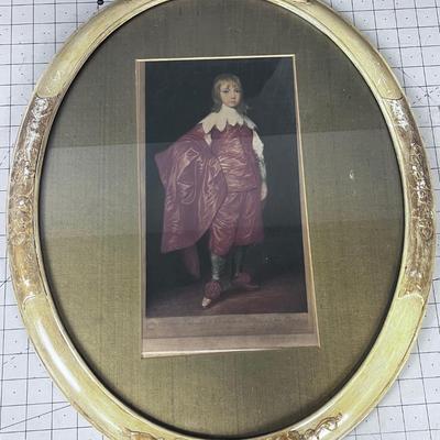 Antique French Lithograph Appears to be signed in Pencil of RED BOY Oval Framed