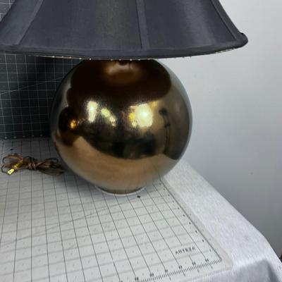 2 Round Gold Ball Lamps with Black Satin Shades