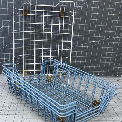Wire Letter Baskets (4) Blue and 1 (1) 