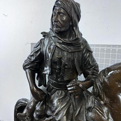 "Le Cavalier Arabe" Arab Hunter, by Huge Emile Guillmin Bronze Spelter Sculpture 