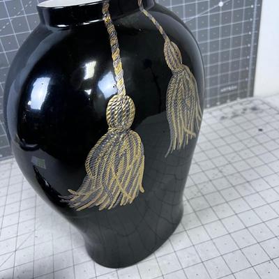 Black & Gold Tassel Decorative Lidded Jar