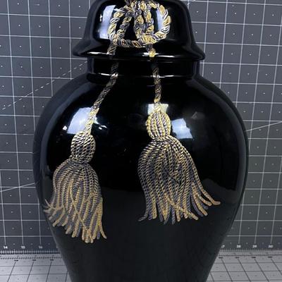 Black & Gold Tassel Decorative Lidded Jar