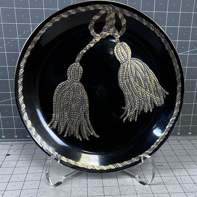 Black & Gold Tassel Decorative Plate, (not for Food) With Lucite Holder 