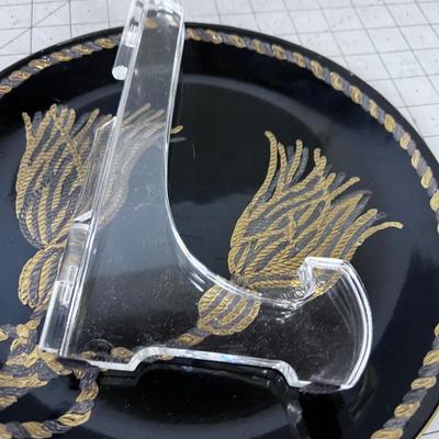 Black & Gold Tassel Decorative Plate, (not for Food) With Lucite Holder 