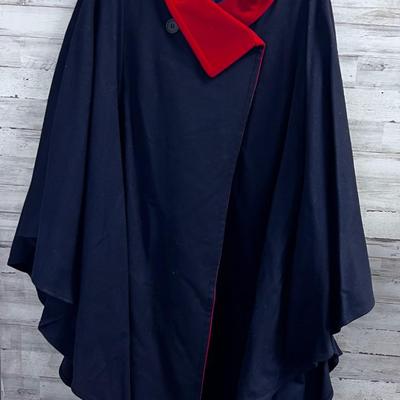 Vintage M.G. Kinsler 100% Virgin Wool Navy & Red Cape