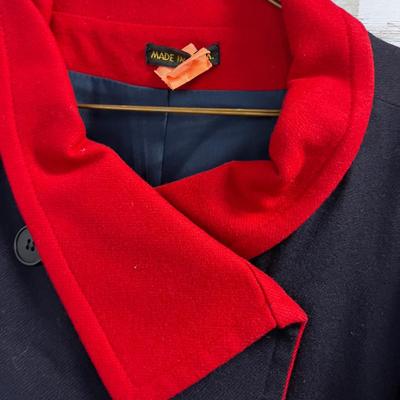 Vintage M.G. Kinsler 100% Virgin Wool Navy & Red Cape