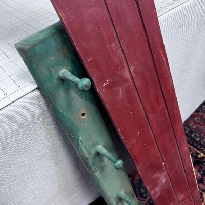 Primitive Red Plate Rack and Green Coat Rack 