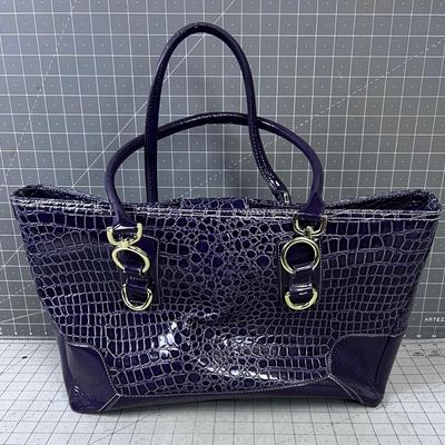 Faux Alligator Tote Purple 