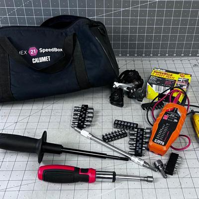 Tote with Tools and Bike Parts 