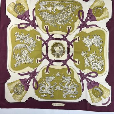 200 Authentic HERMÃˆS Carre 90 Silk Scarf Tsubas by Christiane Vauzelles 1991 Re-issue