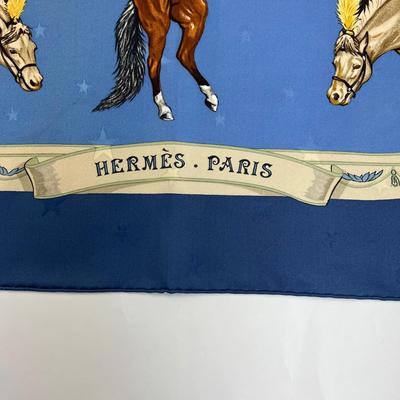 203 Authentic HERMÃˆS Carre 90 Silk Scarf En Piste by Robert Dallet 1998