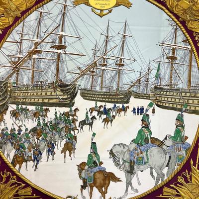 205 Authentic HERMÃˆS Carre 90 Silk Scarf Marine Et Cavalerie by Philippe Ledoux 1967