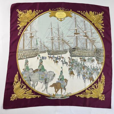 205 Authentic HERMÃˆS Carre 90 Silk Scarf Marine Et Cavalerie by Philippe Ledoux 1967