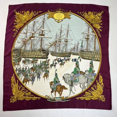 205 Authentic HERMÃˆS Carre 90 Silk Scarf Marine Et Cavalerie by Philippe Ledoux 1967