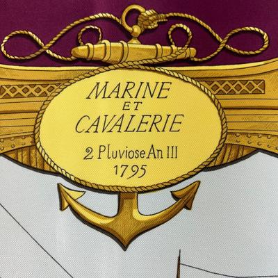 205 Authentic HERMÃˆS Carre 90 Silk Scarf Marine Et Cavalerie by Philippe Ledoux 1967