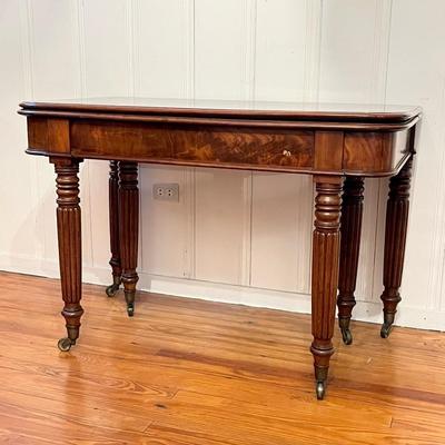 ** Antique Solid Mahogany Flip Top Console / Dining Table