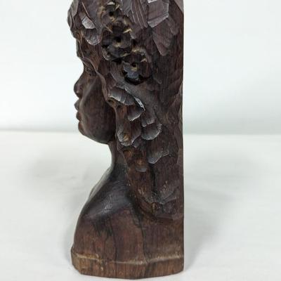Signed Hugo Souza Rio Brazil Hand Carved Wood Bust Statue Sculpture