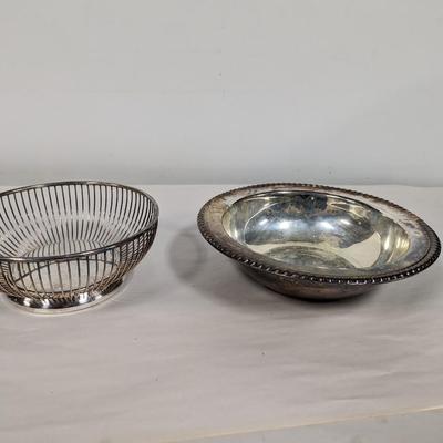Gorham YC 741 Silver Plate Wire Bread Basket Round & Bowl