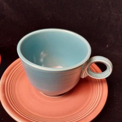 GENUINE FIESTA SAUCERS AND UNMARKED COFFEE CUPS