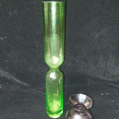 GLASS TRIPLE PLANT STARTER AND 2 GLASS VASES