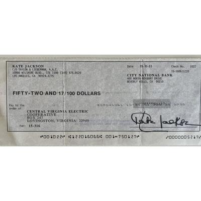 Kate Jackson signed check. GFA authenticated