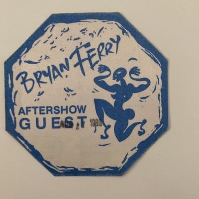 Bryan Ferry 1988 Aftershow Guest Pass