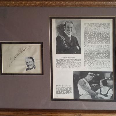 Victor McLaglen framed autograph and book page 