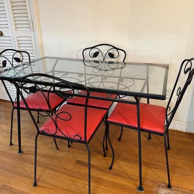 Four Vintage Wrought Iron Chairs & Table (See description)