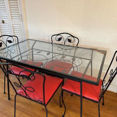 Four Vintage Wrought Iron Chairs & Table (See description)