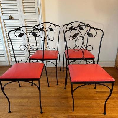 Four Vintage Wrought Iron Chairs & Table (See description)