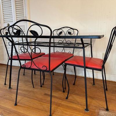 Four Vintage Wrought Iron Chairs & Table (See description)