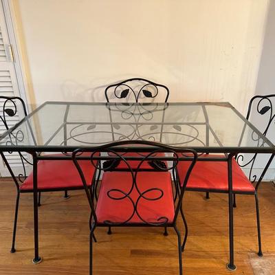 Four Vintage Wrought Iron Chairs & Table (See description)