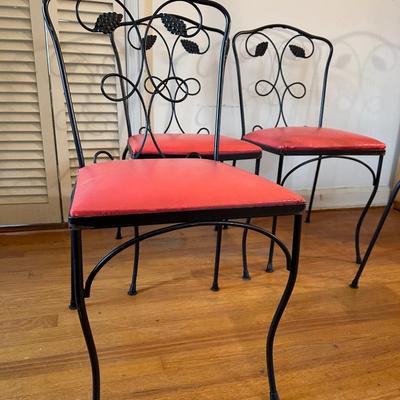 Four Vintage Wrought Iron Chairs & Table (See description)