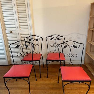 Four Vintage Wrought Iron Chairs & Table (See description)