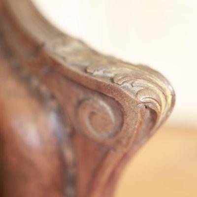 Two Antique Project Leather Embossed Chairs (see description)
