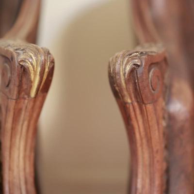 Two Antique Project Leather Embossed Chairs (see description)