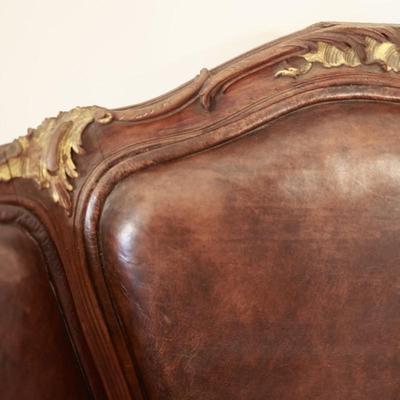 Two Antique Project Leather Embossed Chairs (see description)