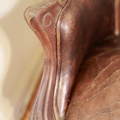 Two Antique Project Leather Embossed Chairs (see description)