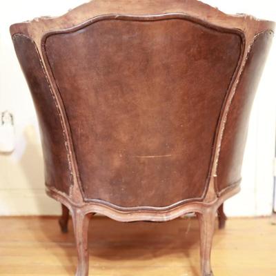 Two Antique Project Leather Embossed Chairs (see description)