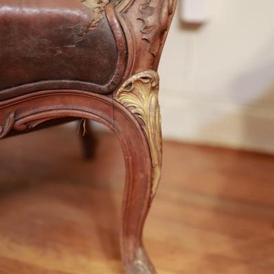 Two Antique Project Leather Embossed Chairs (see description)