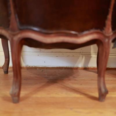 Two Antique Project Leather Embossed Chairs (see description)